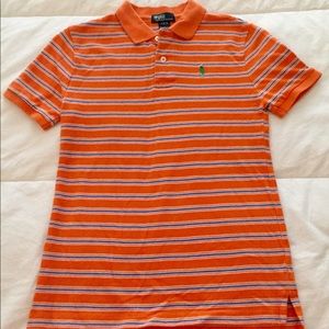 Polo boys shirt in orange, navy and white.